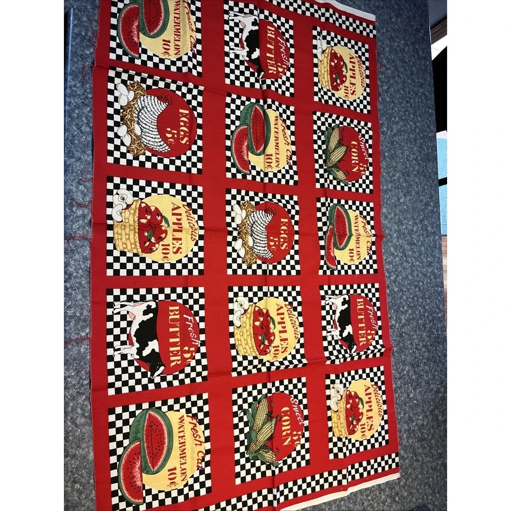 1 piece Fabric Traditions farm blocks, vintage - Chicken, Eggs, Corn. 44x26